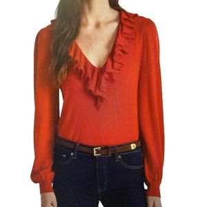 Lauren Ralph Lauren Red Ruffled V-Neck Blouse